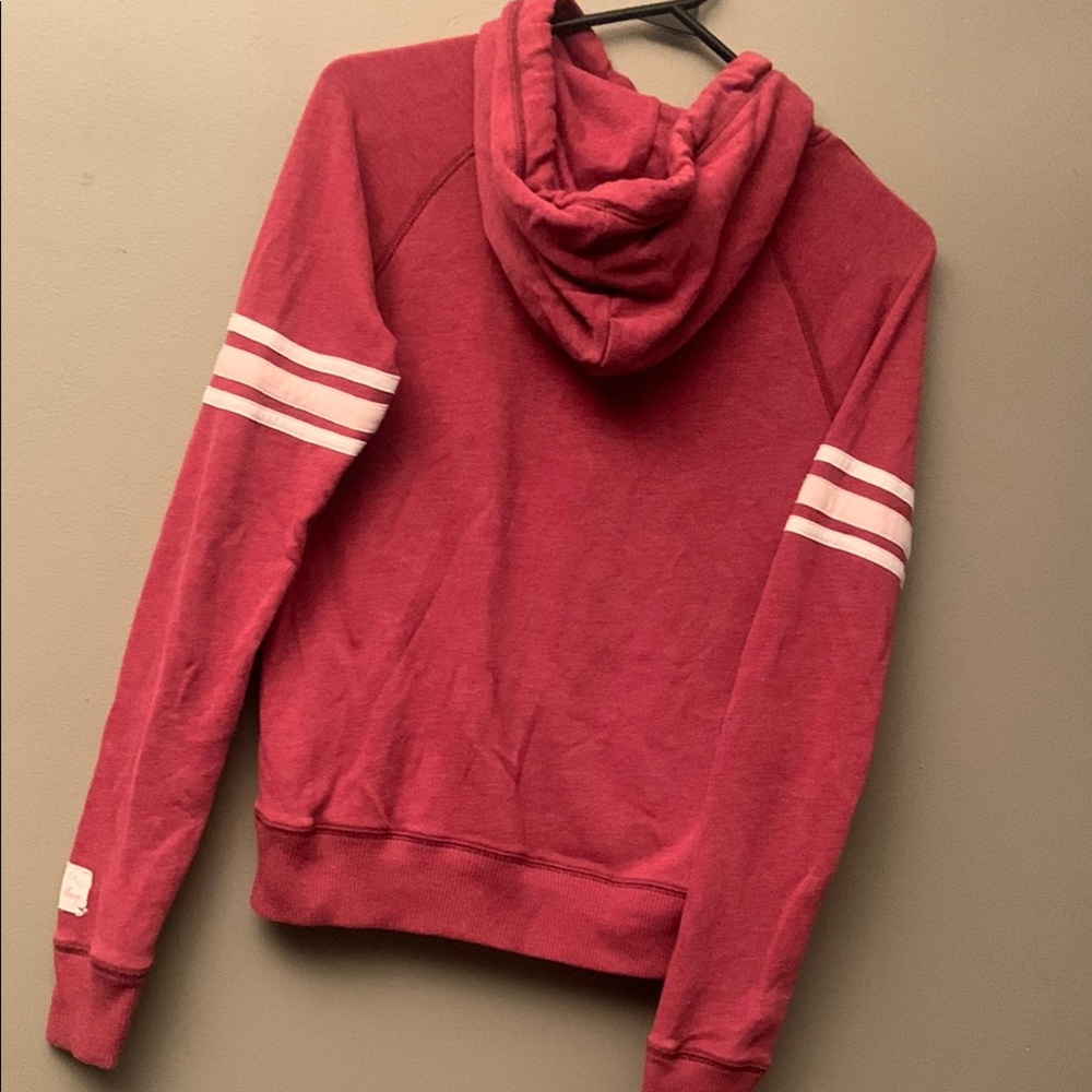 Hollister Red Hoodie Sweater with White Stripes and Embroidered Front Design - Picture 5 of 5